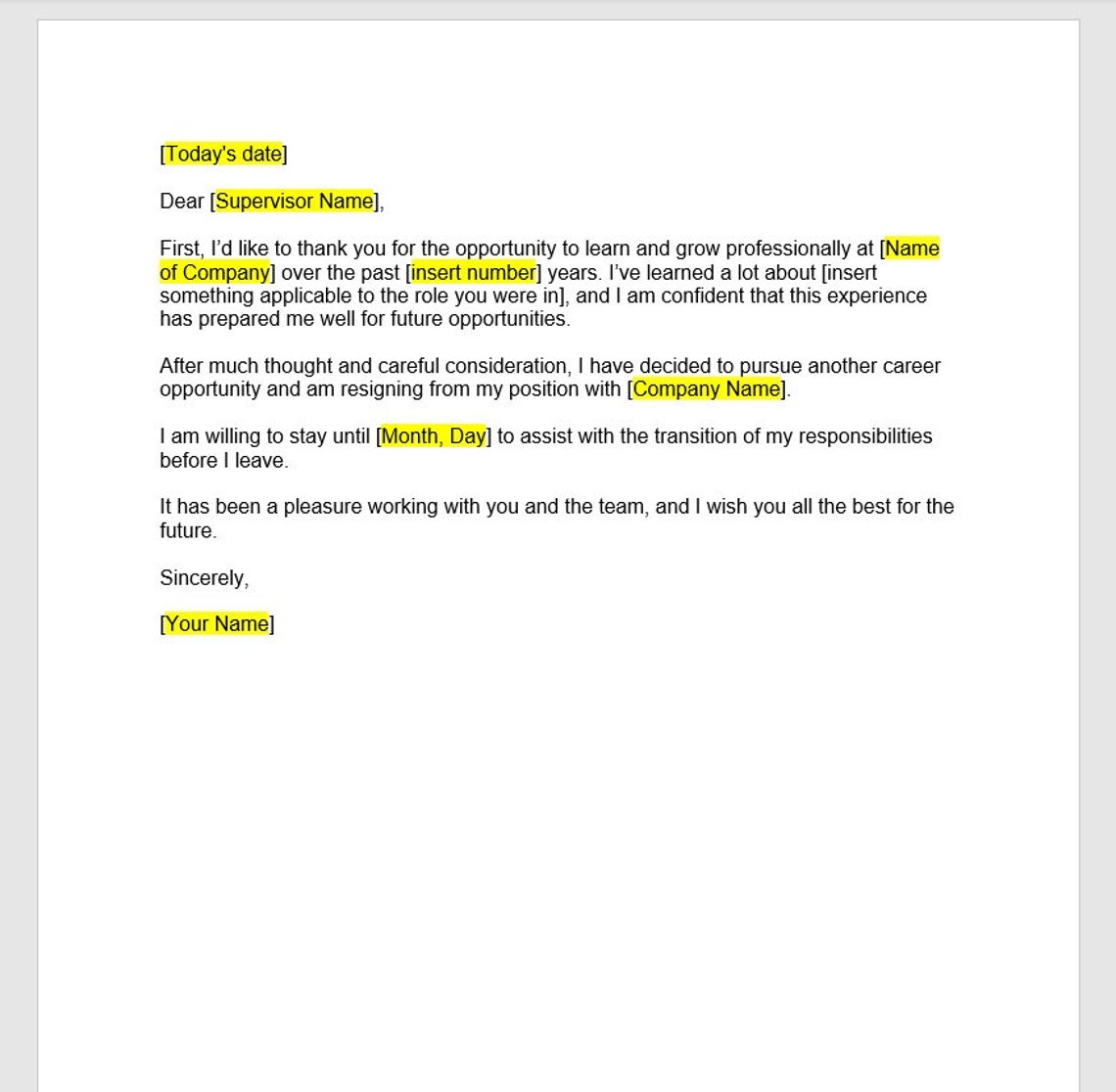 Resignation Letter Template, Resignation Letter, Resignation Template