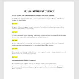 Editable Mission Statement, Mission Statement Template, Mission Statement Builder, Statement Template, Business Mission Statement, Template