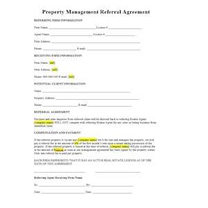 Property Management Referral Agreement Template, Property Management Agreement Template, Word Template, Einfache Vorlage