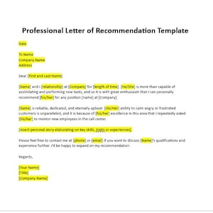 Plantilla de carta de recomendación profesional, carta de recomendación profesional, carta editable, plantilla de recomendación, plantilla de Word