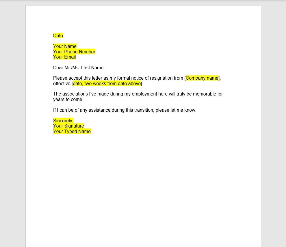 Resignation Letter Template Resignation Letter Resignation Template 