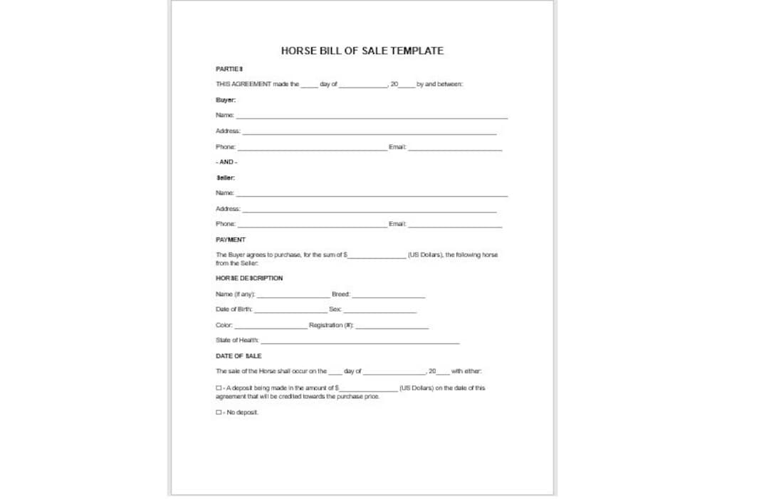 bill of sale template for horses bill of sale template for horses