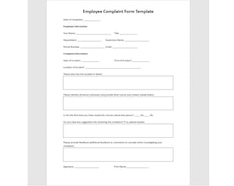 Editable Employee Complaint Form Template, Complaint Template, Complaint Form, Employee Complaint, Word Template, Simple Template