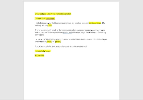 Modello di e-mail di lettera di dimissioni, lettera di dimissioni, modello di dimissioni, modello di lettera di dimissioni, modello di Word, lettera ...