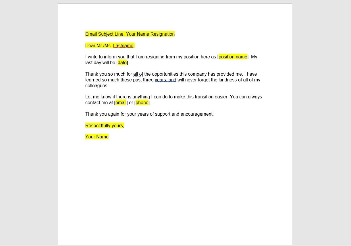 Resignation Letter Email Template Resignation Letter Resignation 