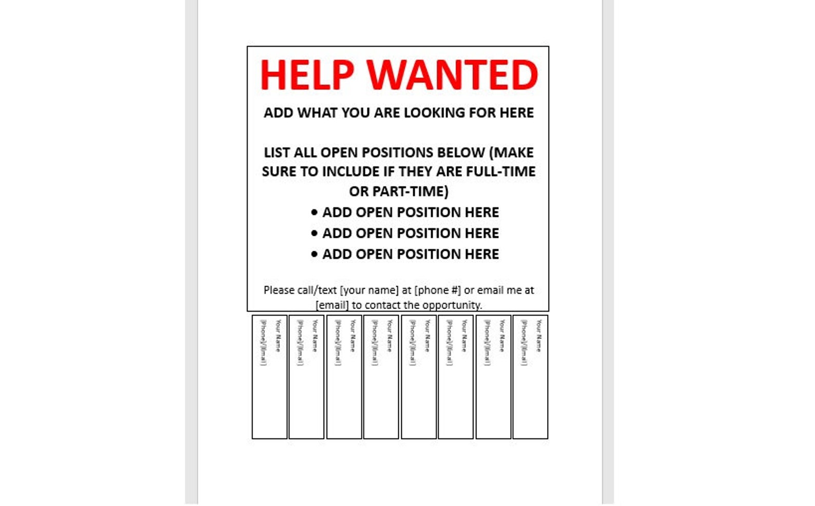 Editable Help Wanted Tear off Flyer Tear off Flyer Template Help