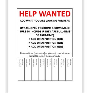 Redigerbar "Hjälp sökes"-flyer, Mall för avrivbar flyer, Annons för "Hjälp sökes", Reklamflyer, Flyermall, Mall