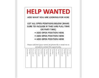 Editable Help Wanted Tear-off Flyer, Tear-off Flyer Template, Help Wanted Advertisement, Advertisement Flyer, Flyer Template, Template
