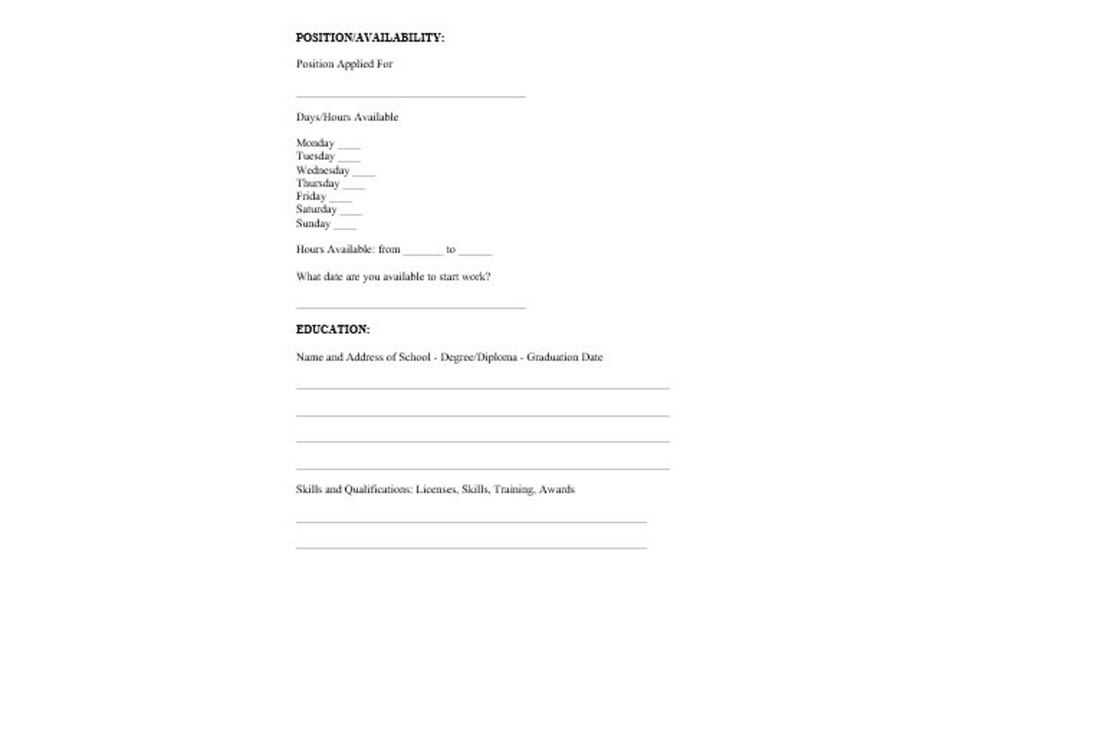 Employee Job Application, Job Application Template, Job Template, Word ...