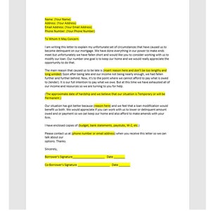 Plantilla de carta de solicitud de dificultades de préstamos hipotecarios, carta de solicitud de dificultades de préstamos hipotecarios, plantilla de dificultades de préstamos hipotecarios, carta simple