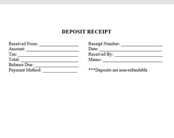 Modello di modulo di ricevuta di deposito, modulo di ricevuta di deposito, modello di ricevuta di deposito cauzionale, modello semplice, modello di Word