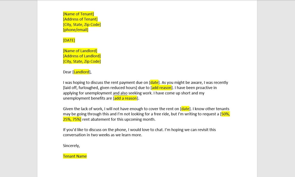 Rent Abatement Request Letter Template, Rent Abatement Request Letter