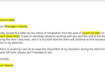 No Reason Resignation Letter Template, Resignation Letter, Resignation Template, Resignation Letter Template, Word Template, Simple Letter