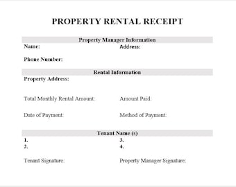 Property Rental Receipt Template, Rent Receipt, Receipt Template, Word Template, Simple Template, Word Template