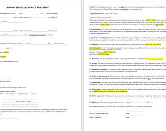 Editable Laundry Services Contract, Laundry Services Contract Template, Laundry Services Agreement, Laundry Services Agreement Template