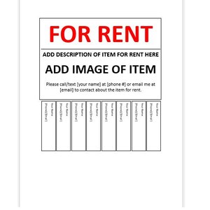 Editable For Rent Tear-off Flyer, Tear-off Flyer Template, For Rent Advertisement, Advertisement Flyer, Flyer Template, For Rent Ad