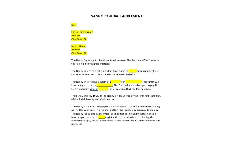 Nanny Contract, Nanny Contract Template, Nanny Contract Agreement, Nanny Contract Agreement Template, Word Template, Simple Template