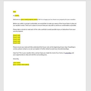 Editable Vacation Rental House Rules Template, Rental House Rules Template, Vacation Rental, Simple Letter, Word Template
