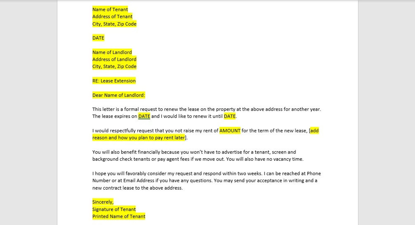Lease Extension Letter Template, Lease Extension Letter, Lease Extension Template, Word Letter ...