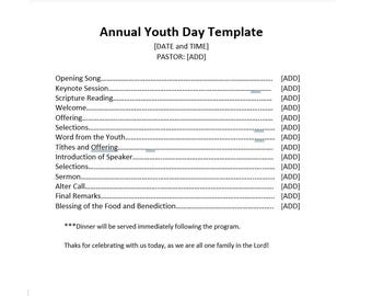 Church Annual Youth Day Program Template, Annual Youth Day Program, Church Annual Youth Day Program, Church Service, Word Template, Template