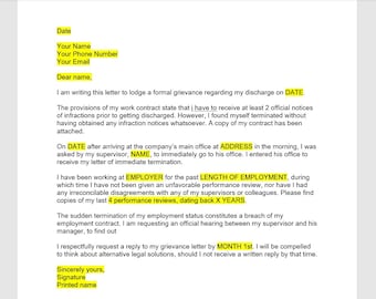 Termination Grievance Letter Template, Termination Grievance Letter, Termination Grievance Template, Word Template, Simple Letter