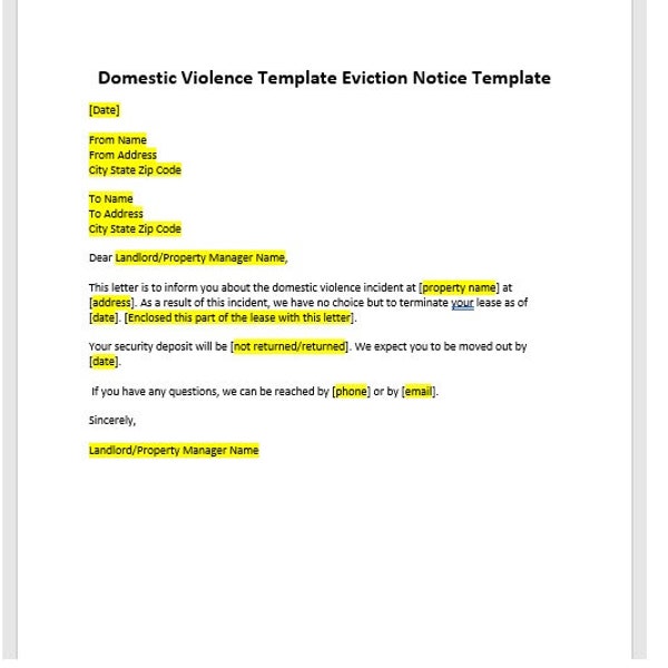 Domestic Violence Tenant Eviction Notice Letter Template, Eviction Notice Letter, Eviction Notice Template, Eviction Notice, Simple Letter