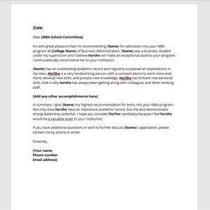Modelo de carta de recomendação de escola de MBA, carta de recomendação de escola de MBA, modelo de recomendação de escola de MBA, carta de palavra, carta simples