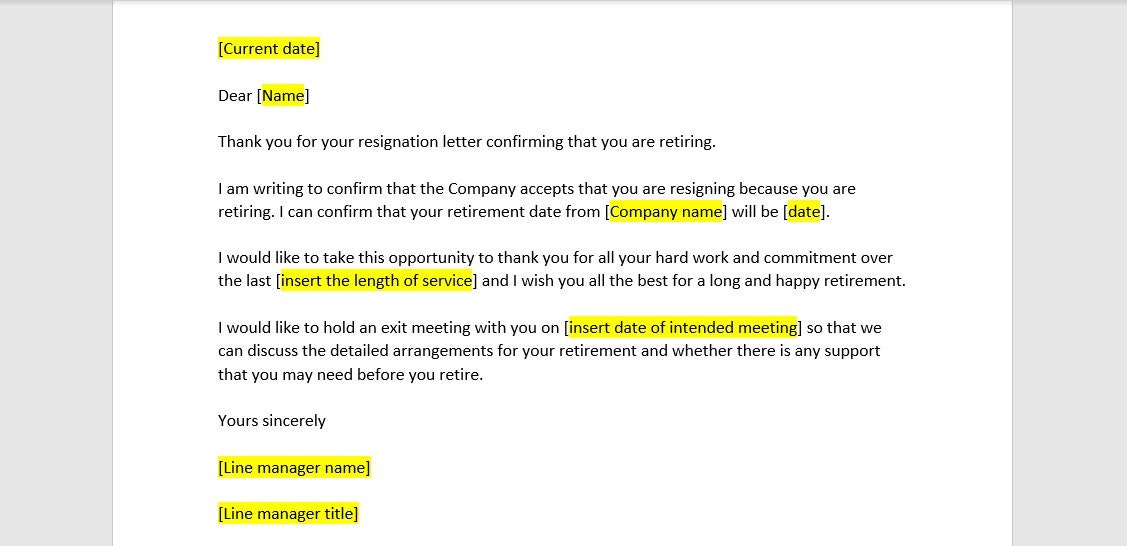 Retirement Resignation Acceptance Letter Template Retirement 