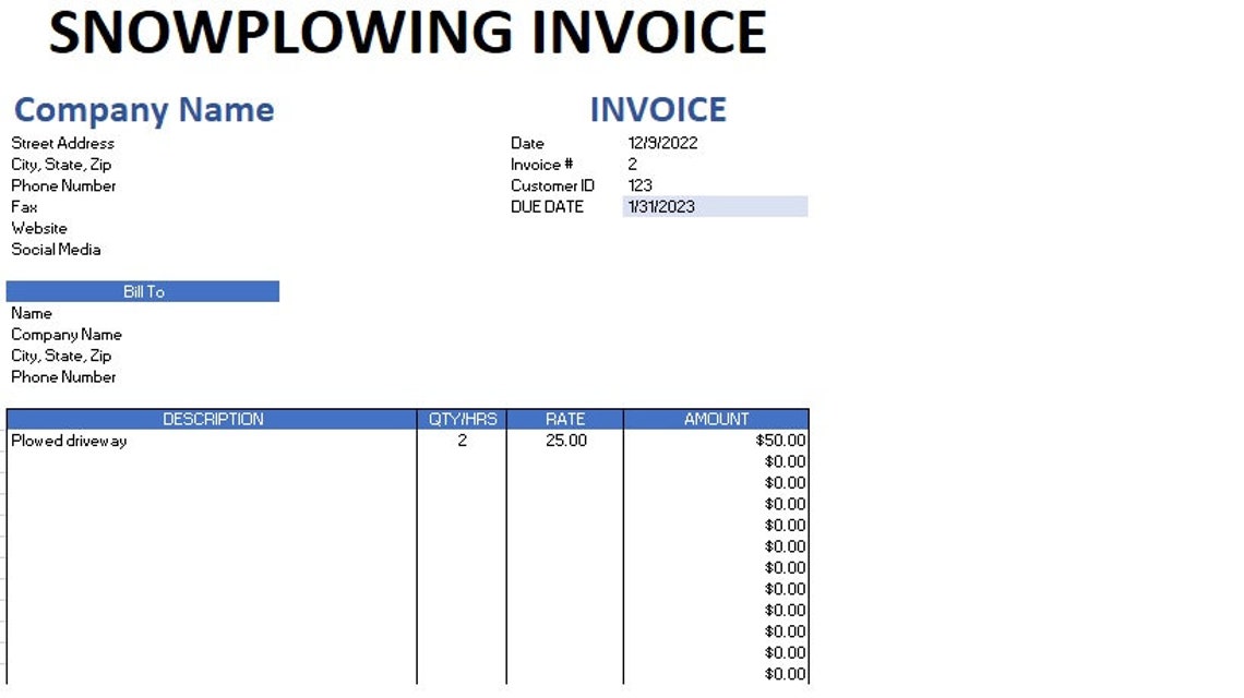 Editable Snow Plowing Invoice Template, Snow Plowing Invoice Template ...