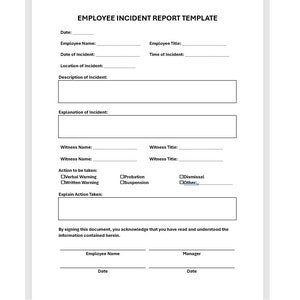 Employee Incident Report Template, Employee Incident Template, Employee Report, Word Template, Simple Template, Editable Template