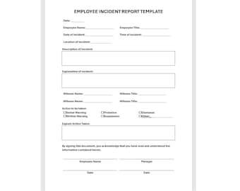 Employee Incident Report Template, Employee Incident Template, Employee Report, Word Template, Simple Template, Editable Template