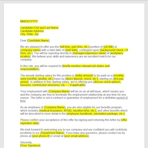 Plantilla de carta de oferta de empleo, Carta de oferta de empleo, Plantilla de oferta de empleo, Palabra de oferta de empleo, Plantilla de carta de oferta de trabajo
