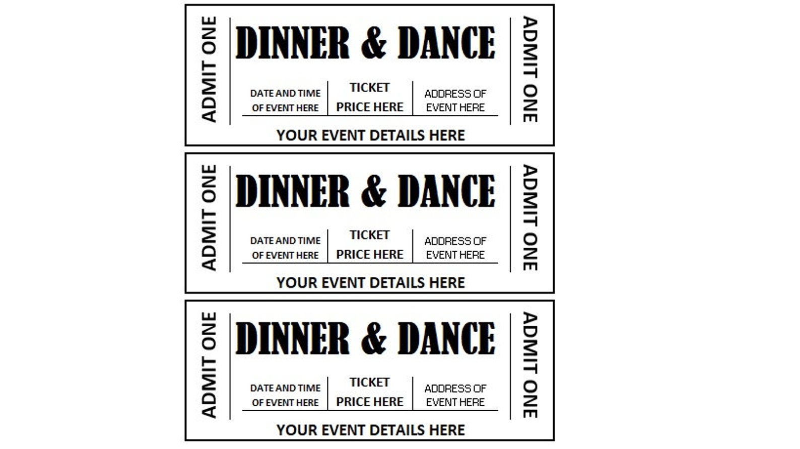 Editable Dinner and Dance Event Ticket, Dinner and Dance Ticket Editable Dinner and Dance Event Ticket, Dinner and Dance Ticket