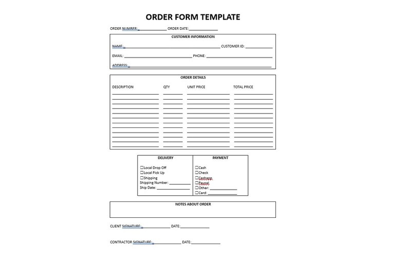 Buy Editable Order Form, Order Form Template, Order Form Editable ...