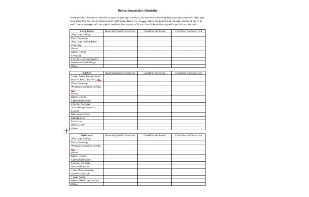 Rental Inspection Checklist, Rental Checklist, Inspection Checklist, Move in Checklist, Move Out