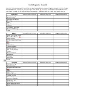 Lista de verificación de inspección de alquiler, Lista de verificación de alquiler, Lista de verificación de inspección, Lista de verificación de mudanza, Lista de verificación de salida, Plantilla de Word, Lista de verificación simple