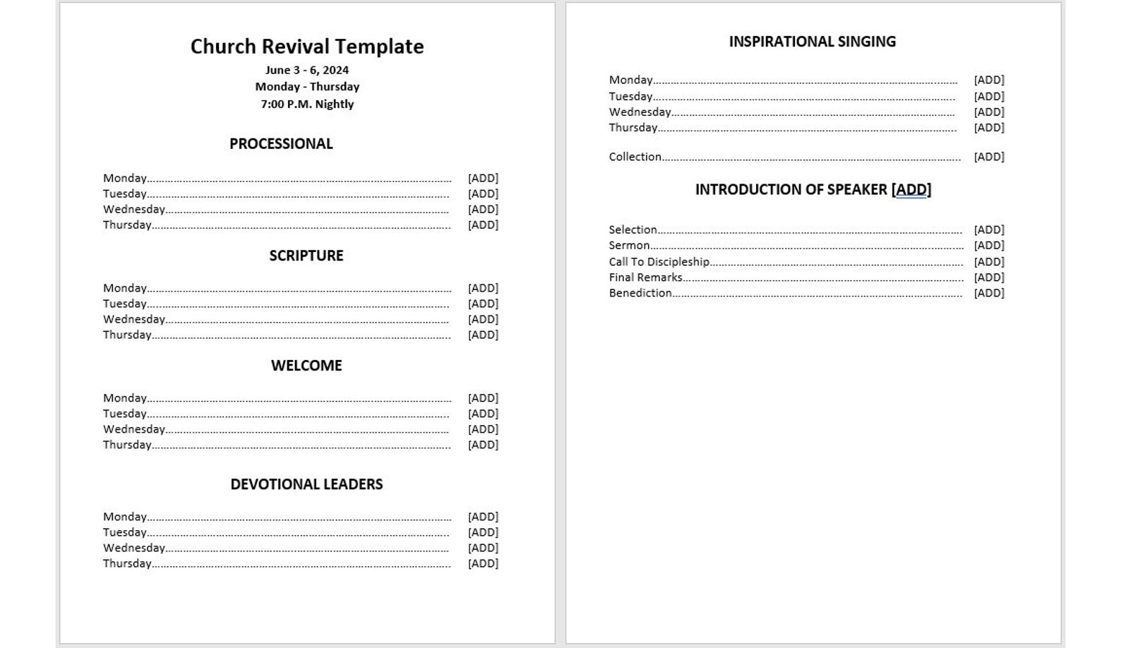 Editable Church Revival Program Template Church Revival Program
