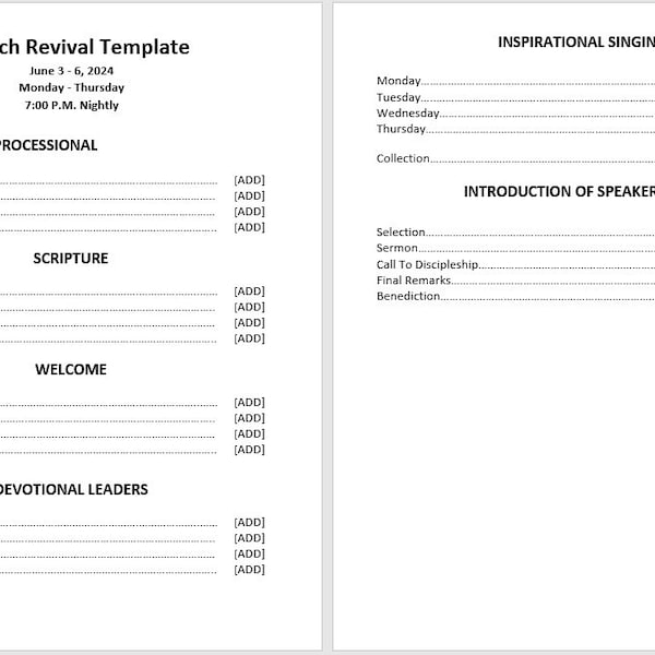 Church Revival Program Template Etsy
