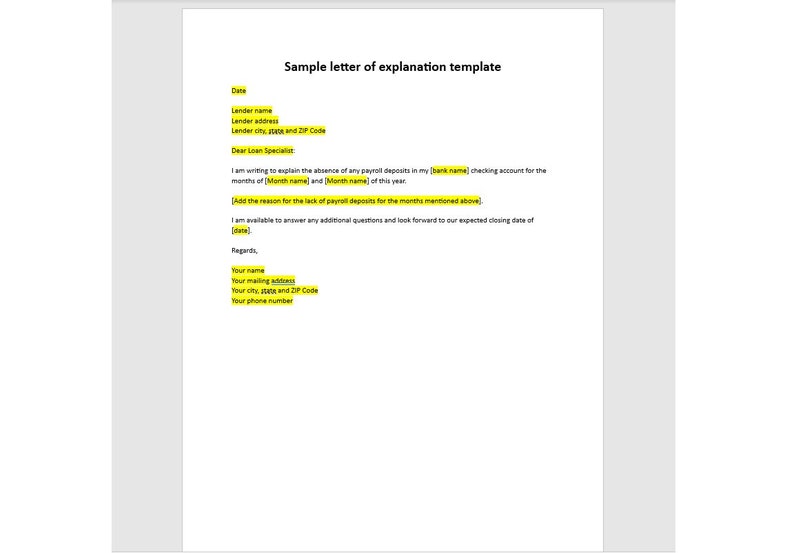 Letter of Explanation, Loan Letter of Explanation Template, Letter of