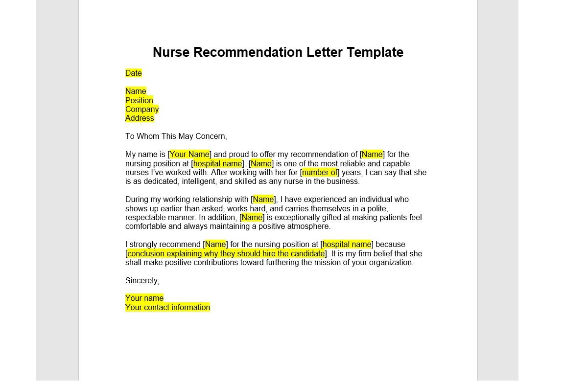 Editable Letter of for a Nurse, Nurse Editable Letter of for a Nurse, Nurse