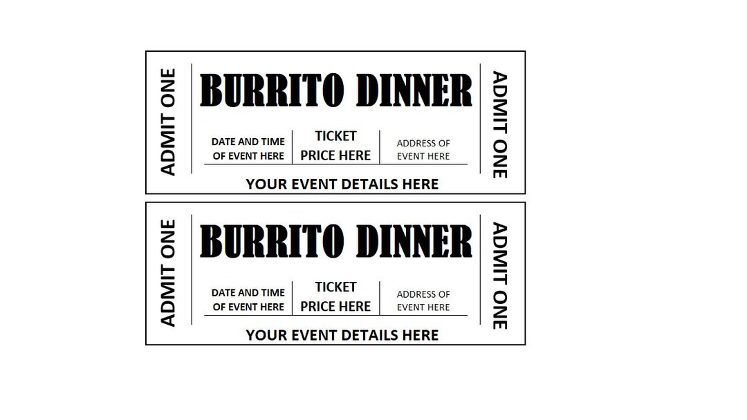 Editable Burrito Dinner Event Ticket, Burrito Dinner Ticket Printables ...