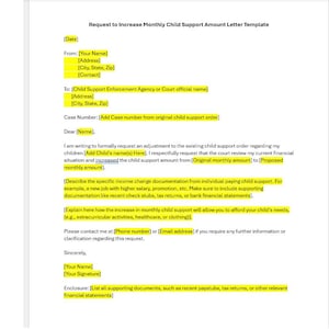 Solicitud de aumento del monto de la manutención infantil mensual, carta de aumento de la manutención infantil mensual, modelo de carta de manutención infantil mensual
