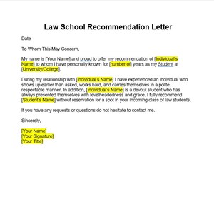Plantilla de carta de recomendación de la facultad de derecho, carta de recomendación de la facultad de derecho, plantilla de la facultad de derecho, plantilla de Word, plantilla simple