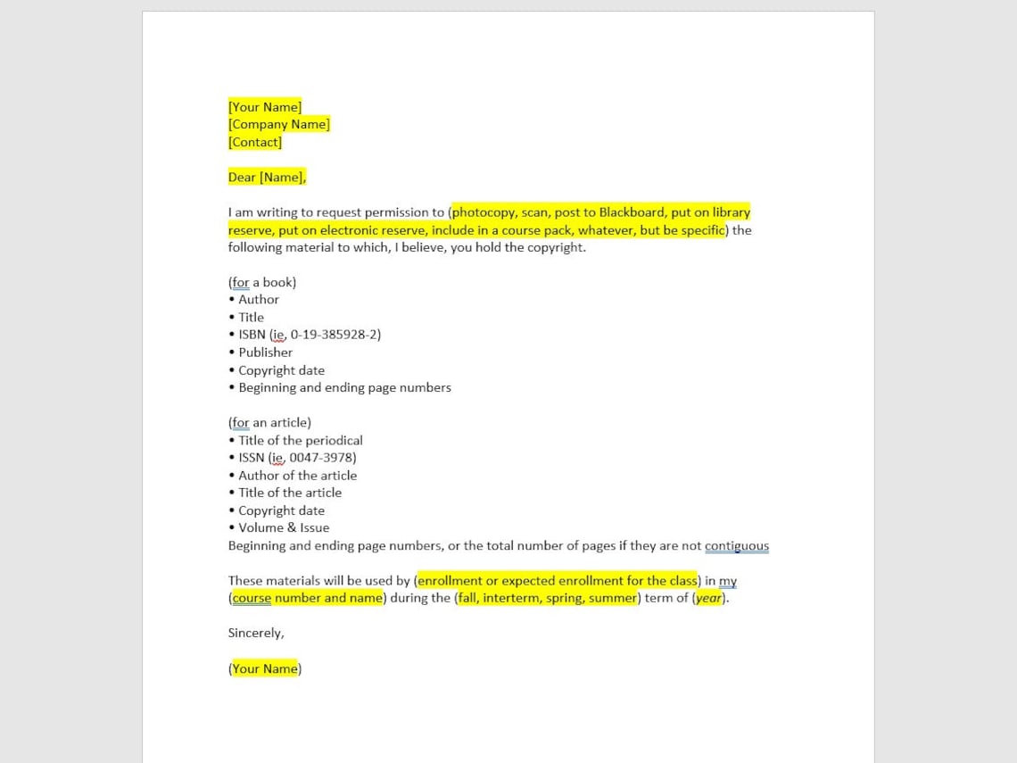 Copyright Permission Request Letter, Copyright Permission Request