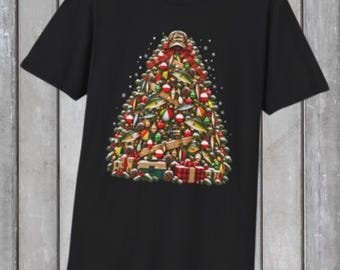 Decorated Christmas Tree T-Shirt | Fisherman Christmas Tree Tee | Fishing Christmas Tee | Fisherman Gift