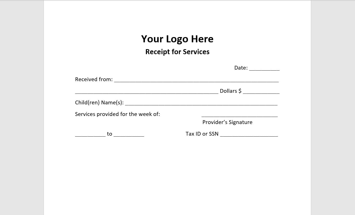 Daycare Receipt, Daycare Receipt Template, Receipt Template, Simple