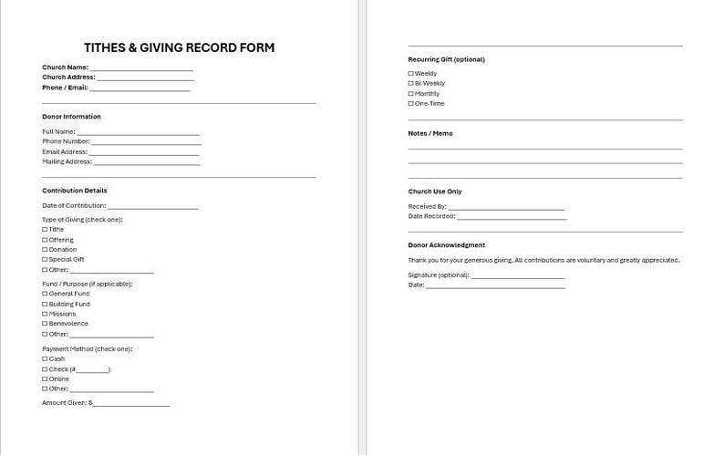 Tithe Statements Editable Church Tithe and Giving Reord Template, Church Tithe Reord ...