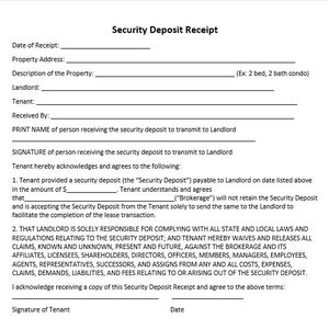 Plantilla de formulario de recibo de depósito de seguridad, Formulario de recibo de depósito de seguridad, Plantilla de recibo de depósito de seguridad, Plantilla simple, Plantilla de Word