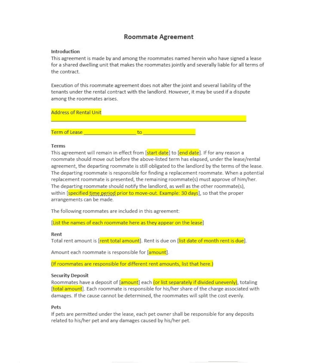 Roommate Agreement Template Roommate Agreement Word Agreement Simple Agreement Rental Roommate Agreement Template Roommate Agreement Word Agreement Simple Agreement Rental