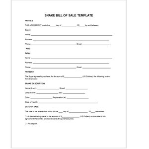 Editable Snake Bill of Sale Template, Editable Bill of Sale, Bill of ...